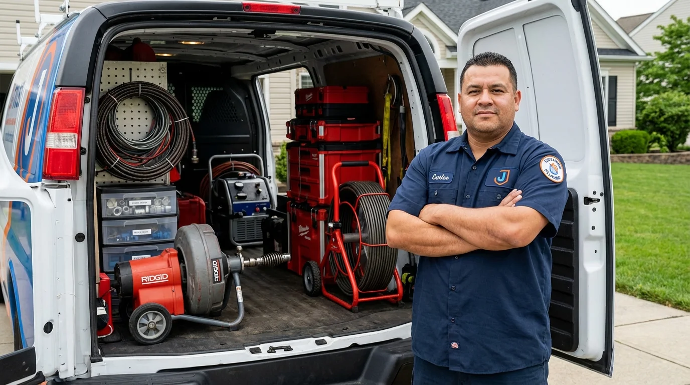 Professional drain cleaning equipment and Johns Plumbing LLC plumber in Rock Hall