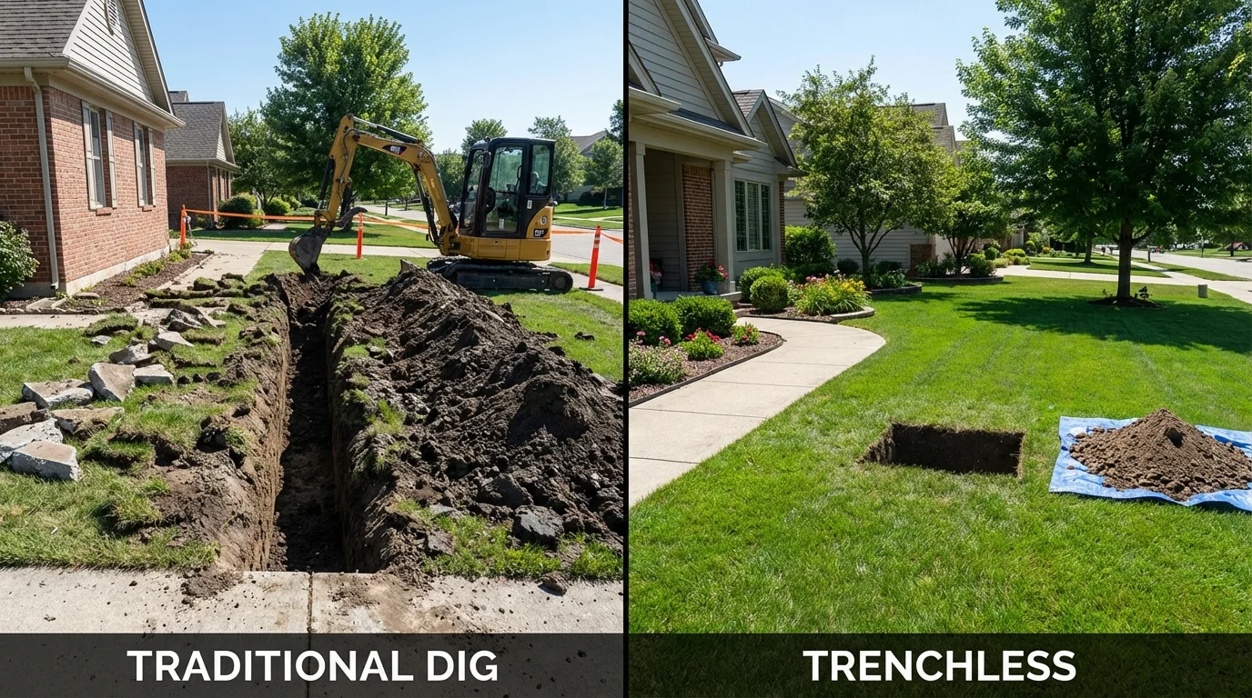Trenchless sewer repair with minimal yard damage versus traditional excavation in Rock Hall, MD